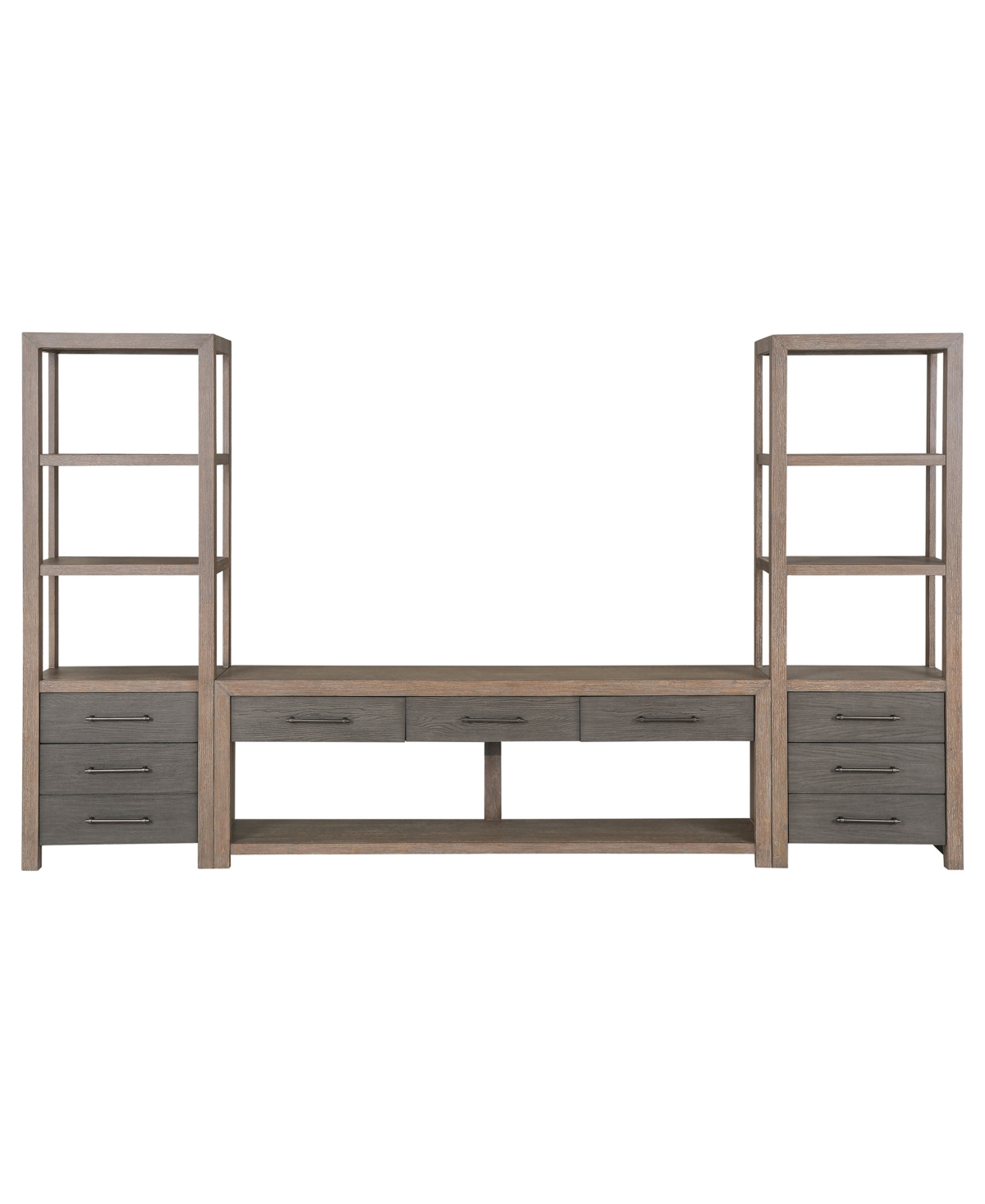 Macy's Portmore 60" Wood 3pc Tv Console Set (60" Console, 2 Piers) In Two-tone Brown Finish