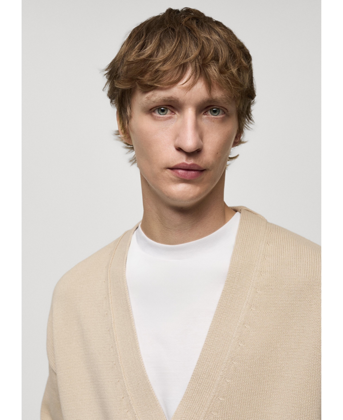 Mango Men's Buttons Detail Knitted Cotton Cardigan -Pastel Gray