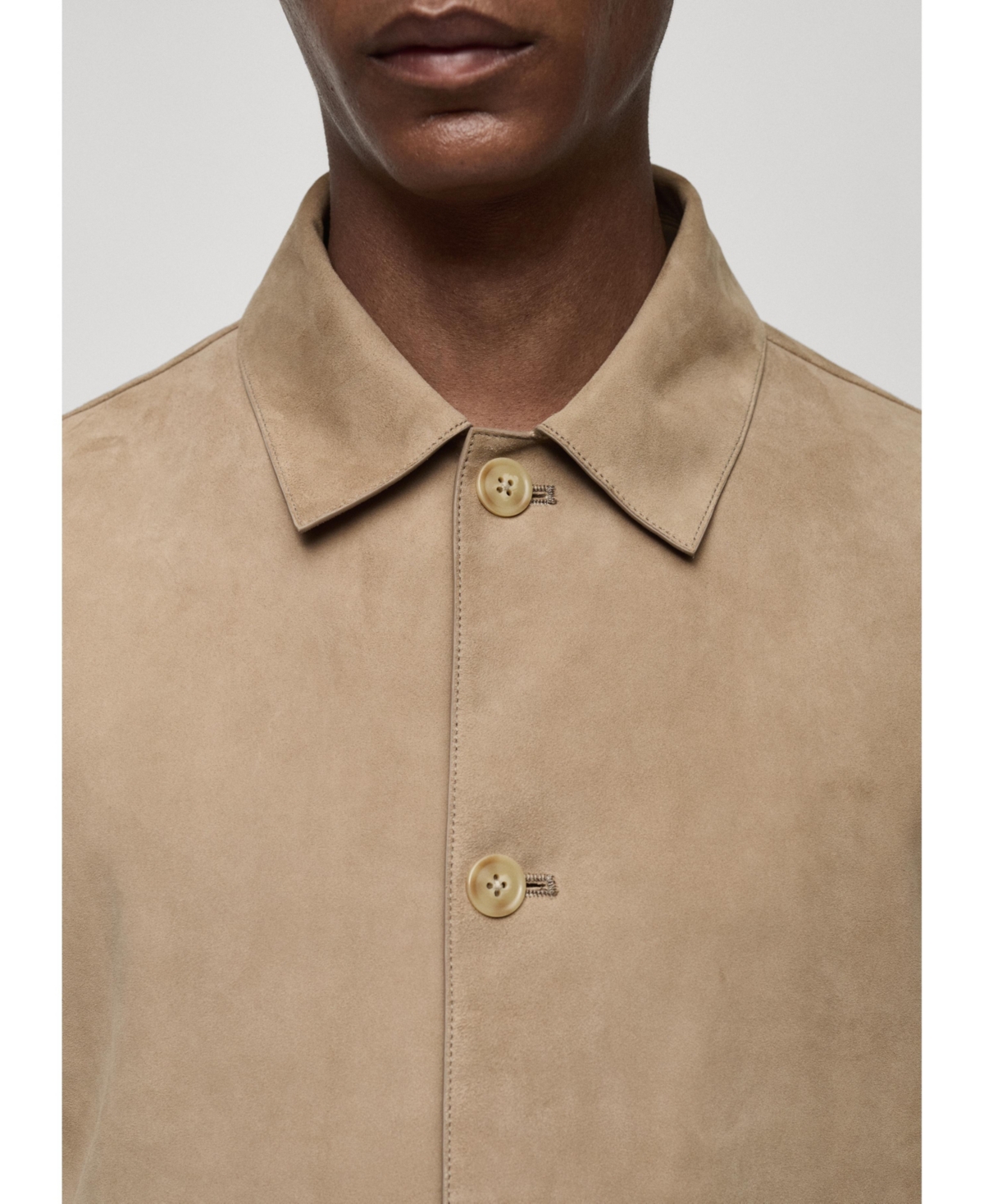 Mango Men's Pockets Detail Leather Jacket -Pastel Gray