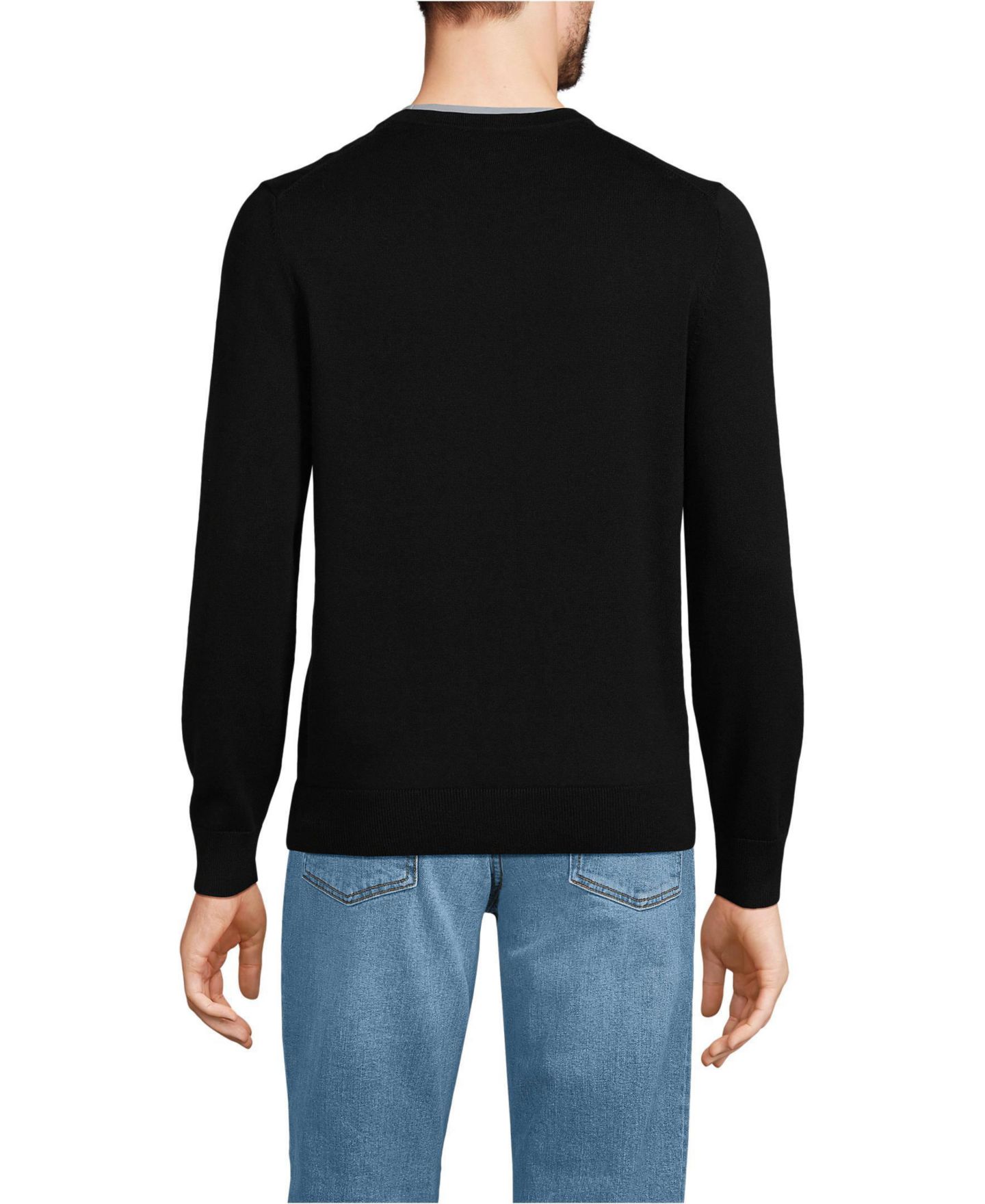 Мужской свитер Lands' End Fine Gauge Cotton V Neck, цвет: Чёрный — фото 3