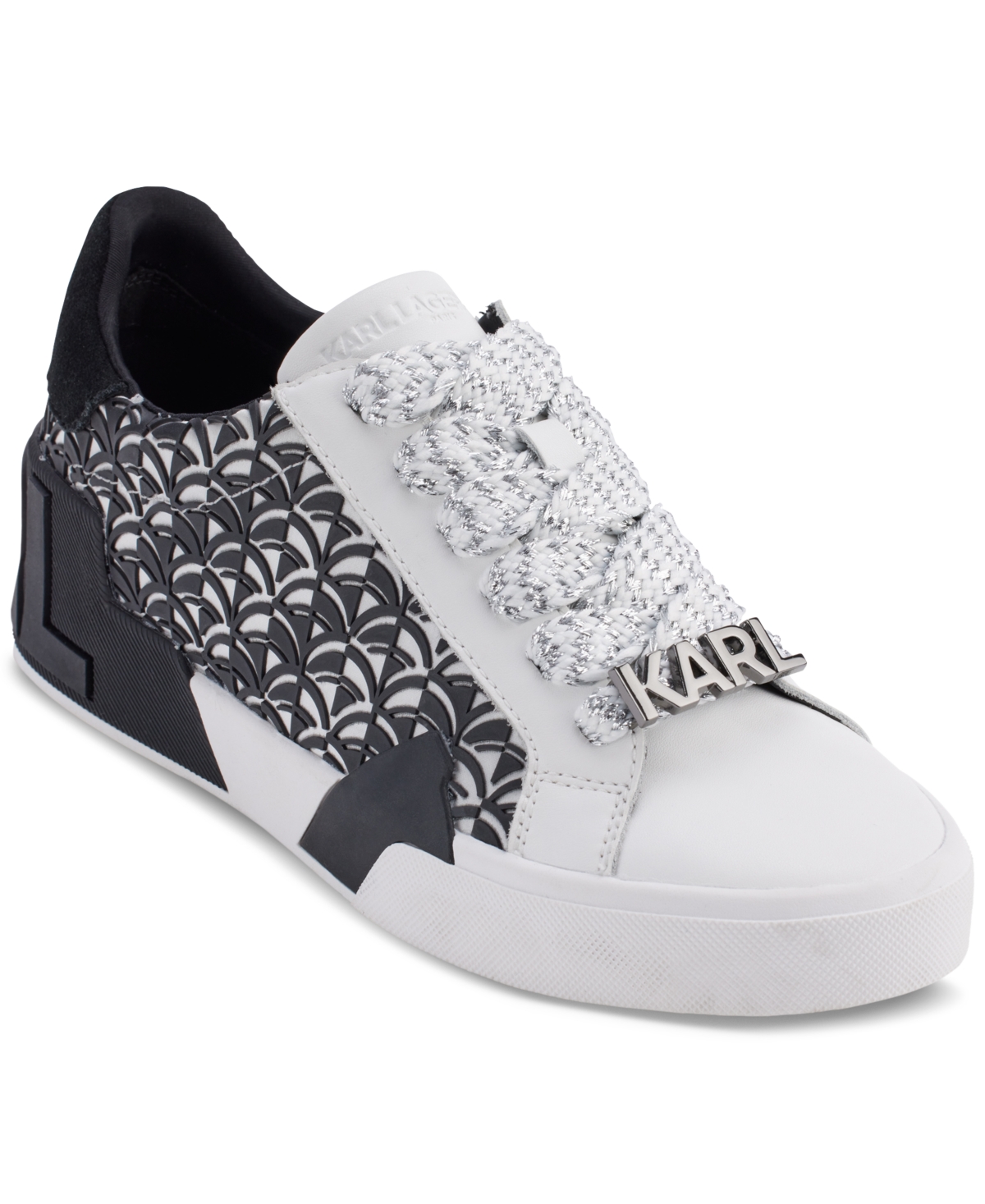 Karl Lagerfeld Melora Womens Lace-up Leather Casual And Fashion Sneakers In White,black