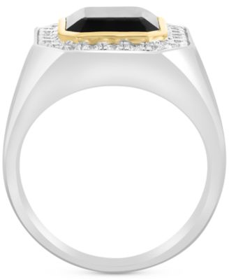 EFFY&reg; Men's Onyx (6 ct. t.w.) & White Zircon (2 ct. t.w.) Ring in 14k Gold Over Sterling Silver & Sterling Silver