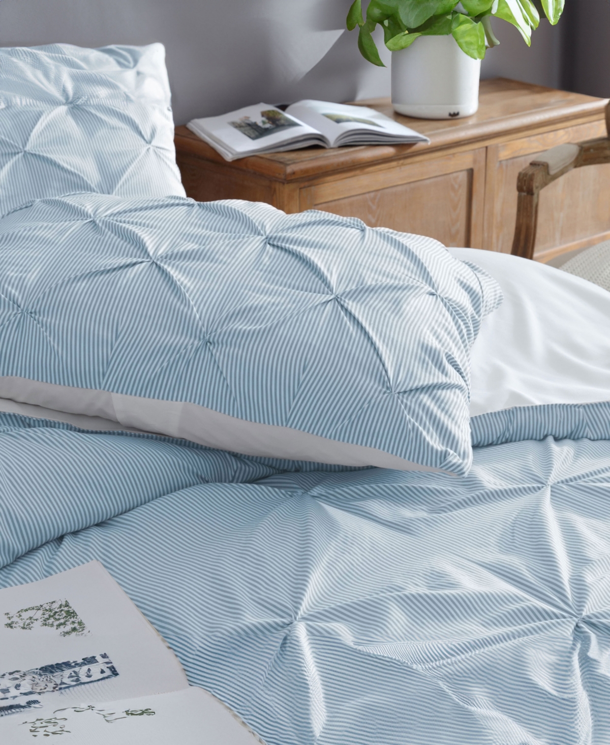 Swift Home Classic Stripes Pintuck 3-pc. Comforter Set, King In Blue