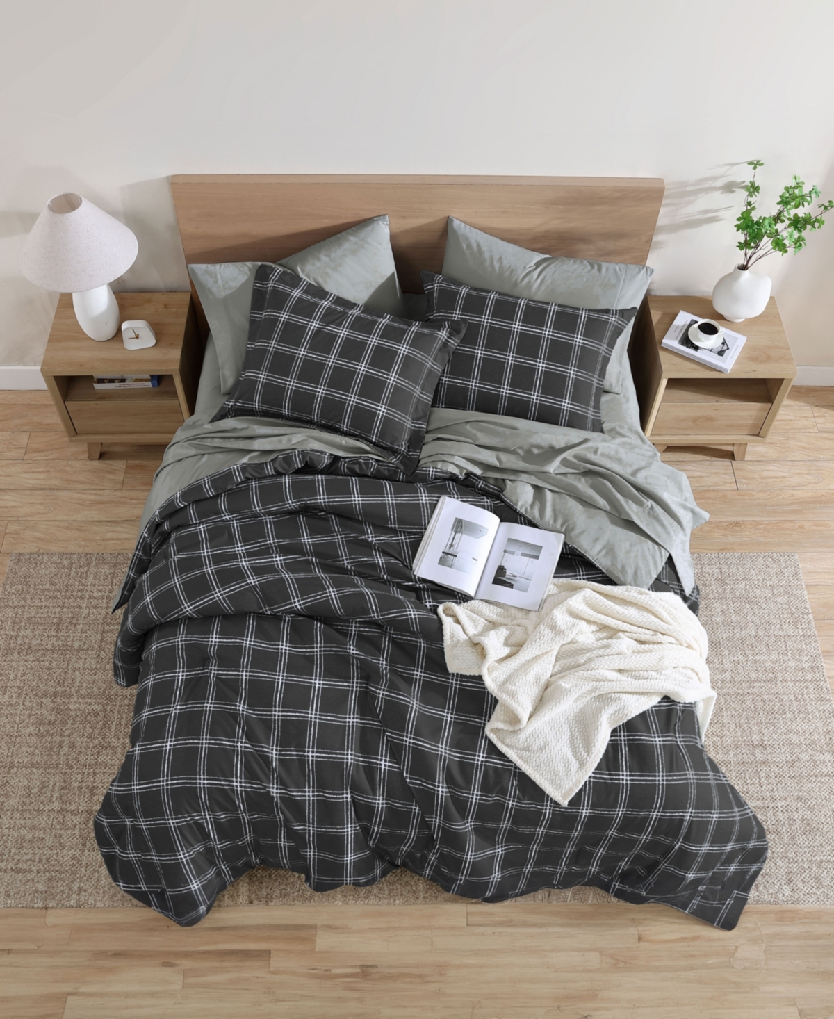 Shop Swift Home Grid Plaid Reversible 7-pc. Comforter Set, Queen In Black