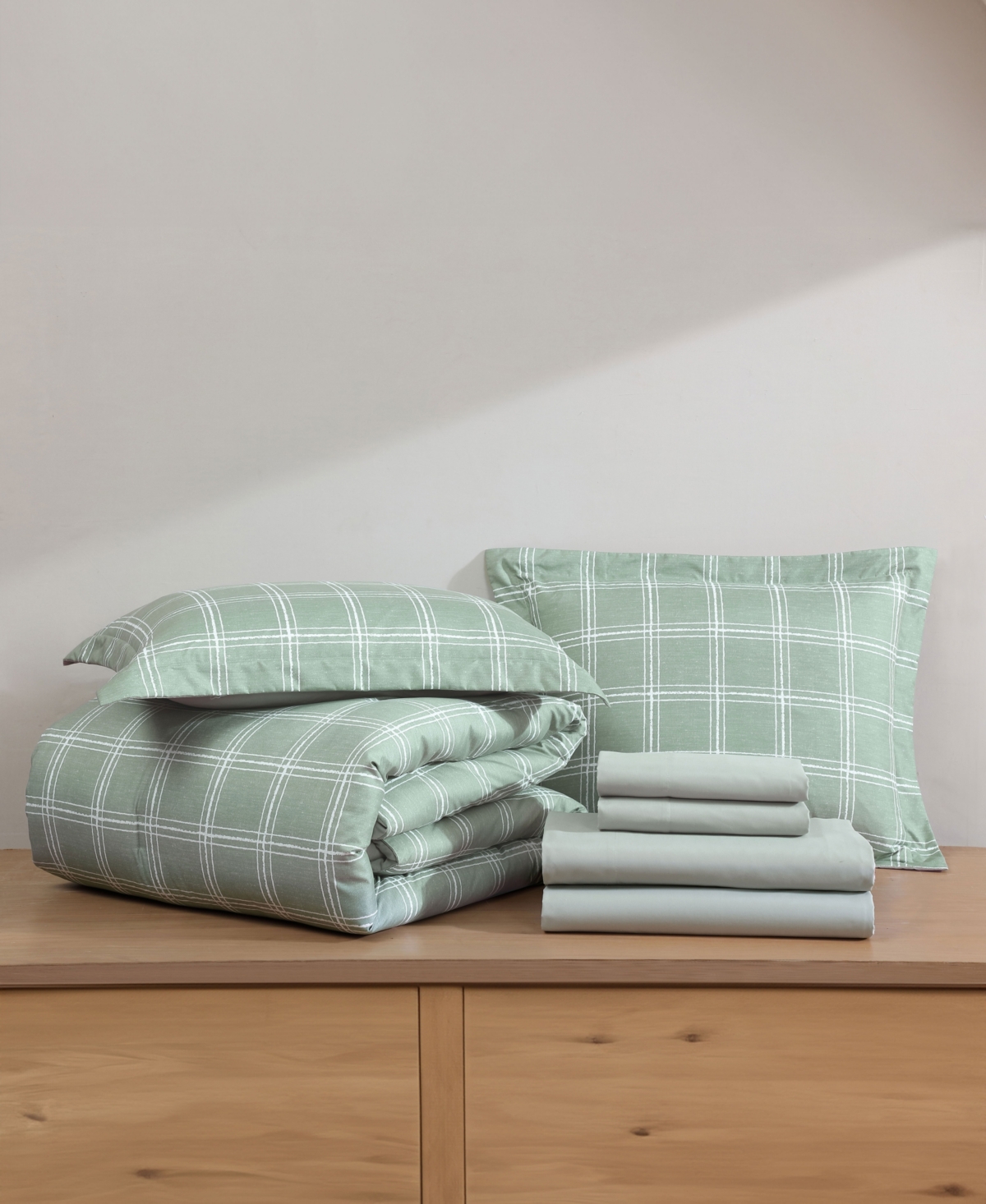 Swift Home Grid Plaid Reversible 7-pc. Comforter Set, Queen In Green