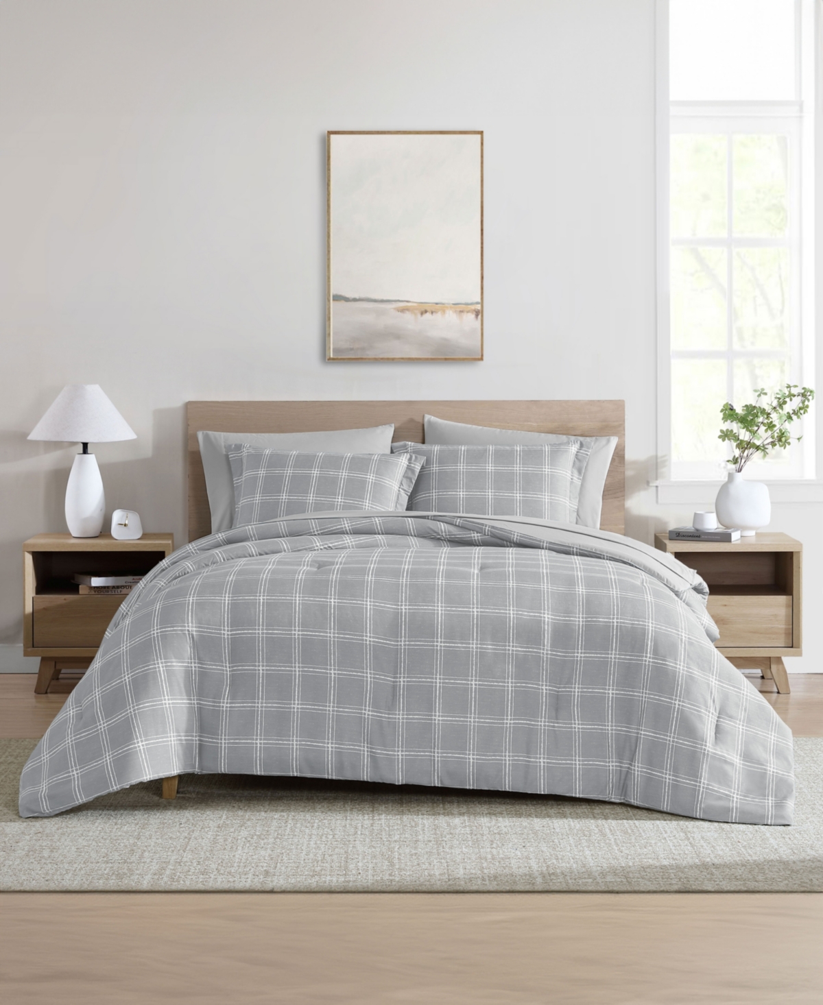 Swift Home Grid Plaid Reversible 7-pc. Comforter Set, Queen In Grey