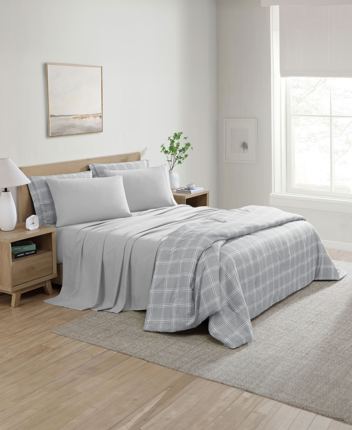 Swift Home Grid Plaid Reversible 7-pc. Comforter Set, Queen In Grey