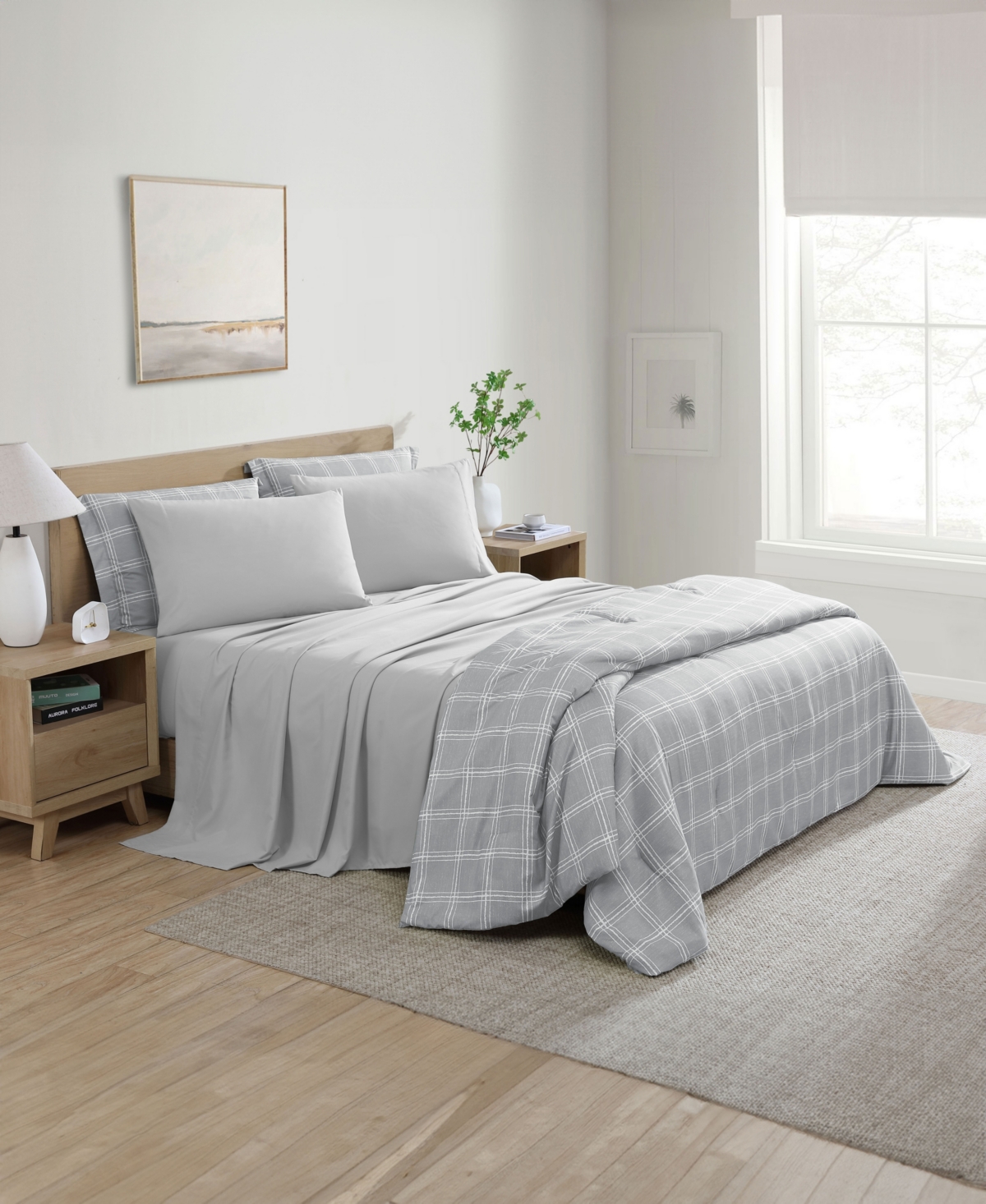 Swift Home Grid Plaid Reversible 7-pc. Comforter Set, Queen In Grey