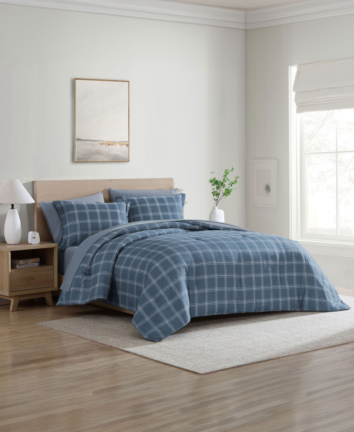 Swift Home Grid Plaid Reversible 7-pc. Comforter Set, King In Navy
