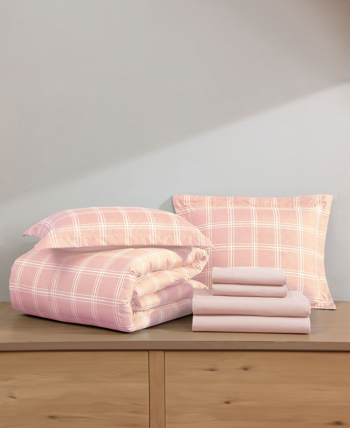 Swift Home Grid Plaid Reversible 7-pc. Comforter Set, Queen In Pink