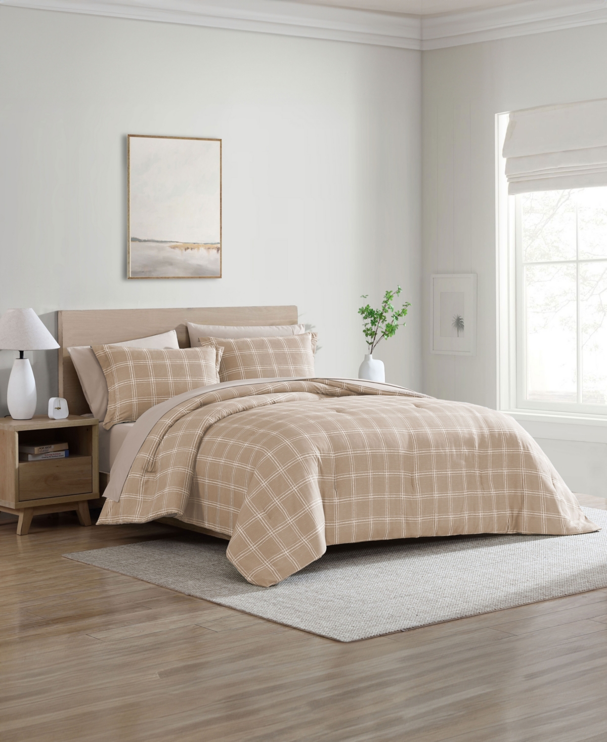 Swift Home Grid Plaid Reversible 7-pc. Comforter Set, Queen In Taupe