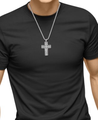 EFFY&reg; Men's Zircon Cross Pendant 22" Pendant Necklace (1-1/20 ct. t.w.) in Sterling Silver