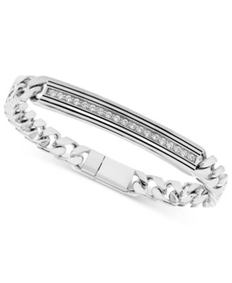 EFFY&reg; Men's Zircon Horizontal Bar Cuban Chain Link Bracelet (7/8 ct. t.w.) in Sterling Silver