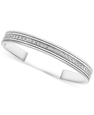 EFFY&reg; Men's Zircon Cuff Bangle Bracelet (2-1/2 ct. t.w.) in Sterling Silver