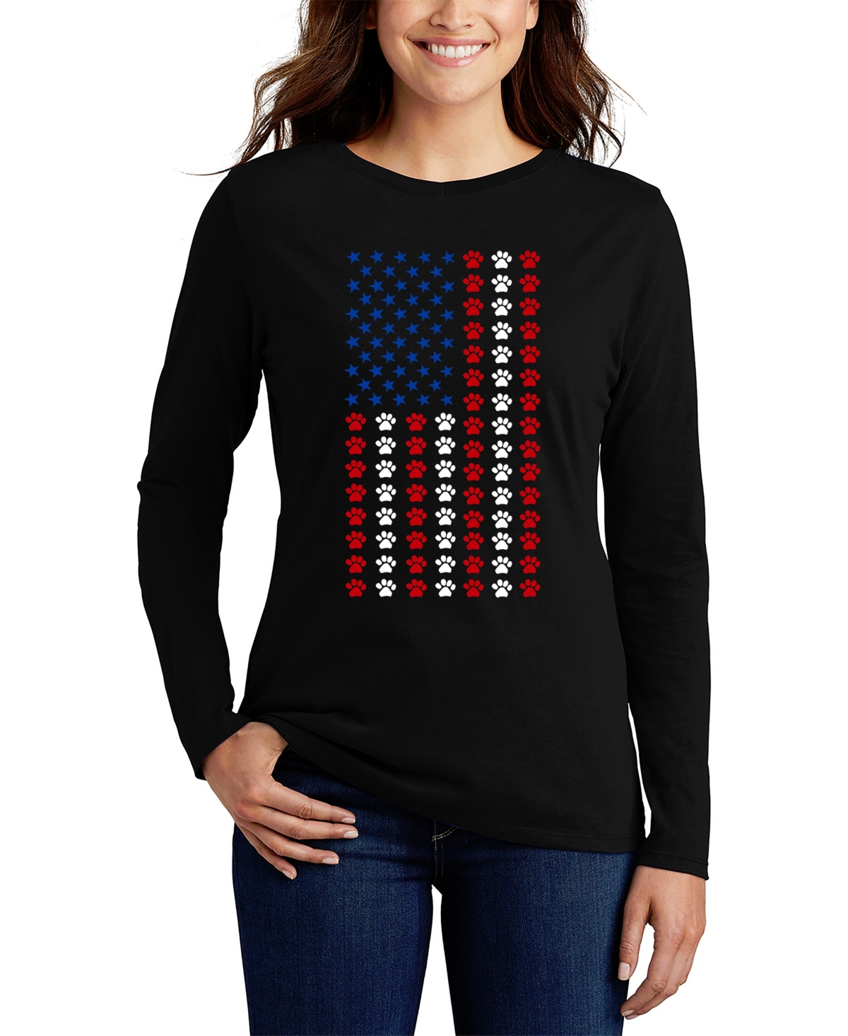 LA POP ART WOMEN'S PAWS FLAG ART LONG SLEEVE T-SHIRT 