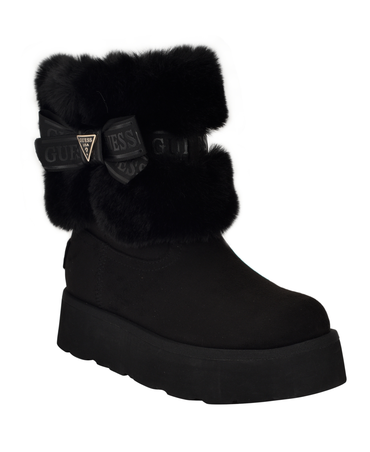 Guess Women's Denla Cold Weather Faux Fur Cozy Booties In Black