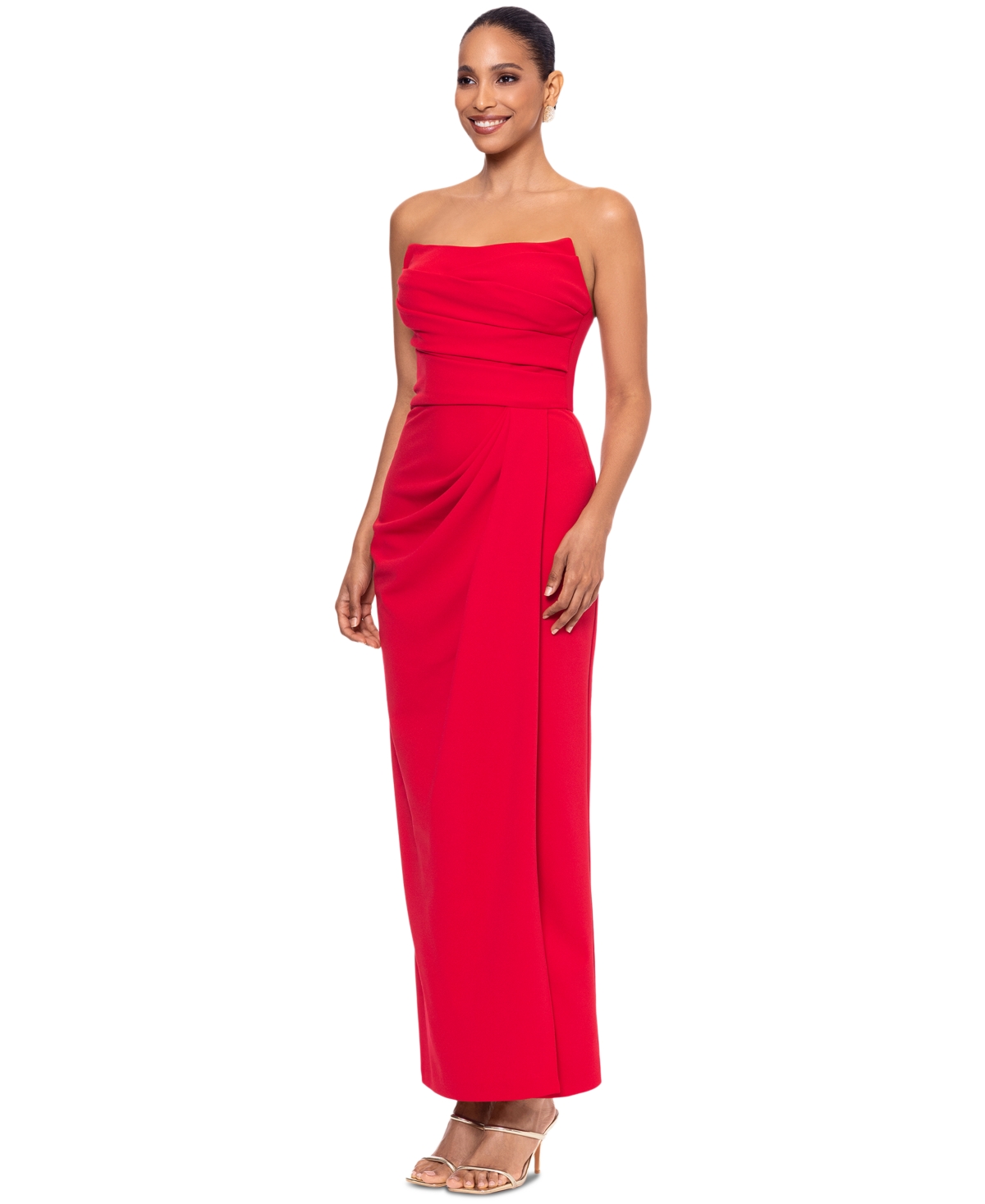 Betsy & Adam Women's Ruched Strapless Gown In Red