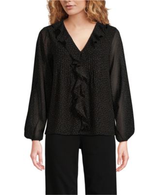 Women's Chiffon Ruffle Front Pleated Blouse