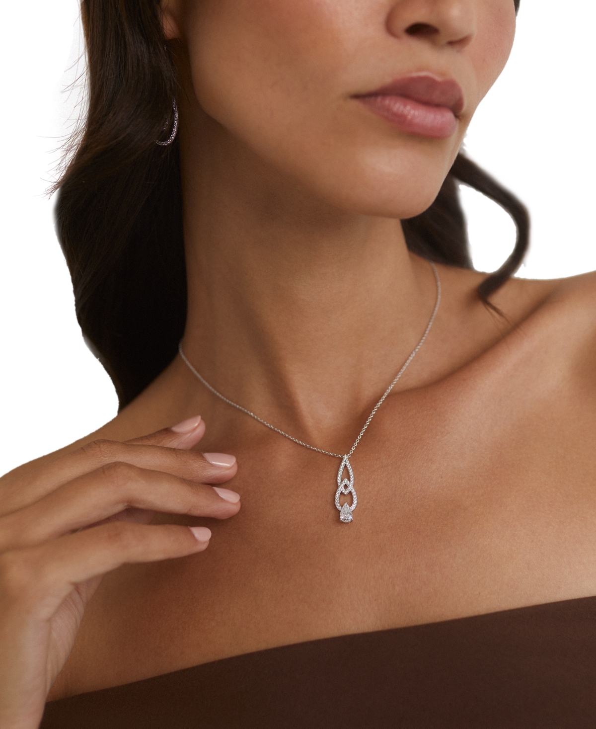Eliot Danori Silver-tone Cubic Zirconia Interlocking Pave Pendant Necklace, 16" + 2" Extender, Created For Macy's In Rhodium