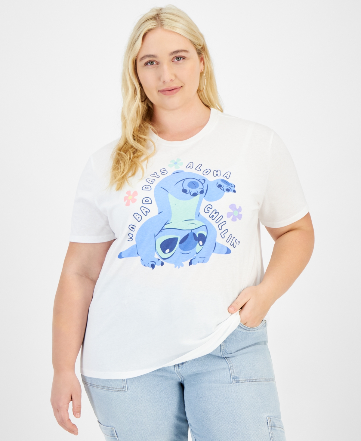 Trendy Plus Size Stitch No Bad Days Graphic T-Shirt - Bright White