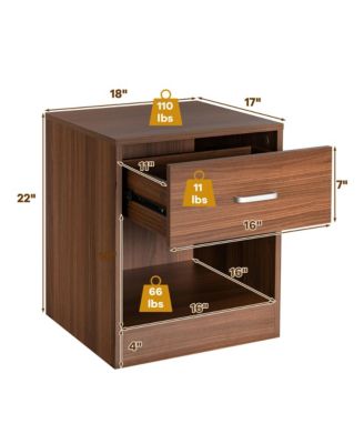 Set of 2 Nightstand End Side Table Storage Cabinet w/ Drawer Home Office Brown