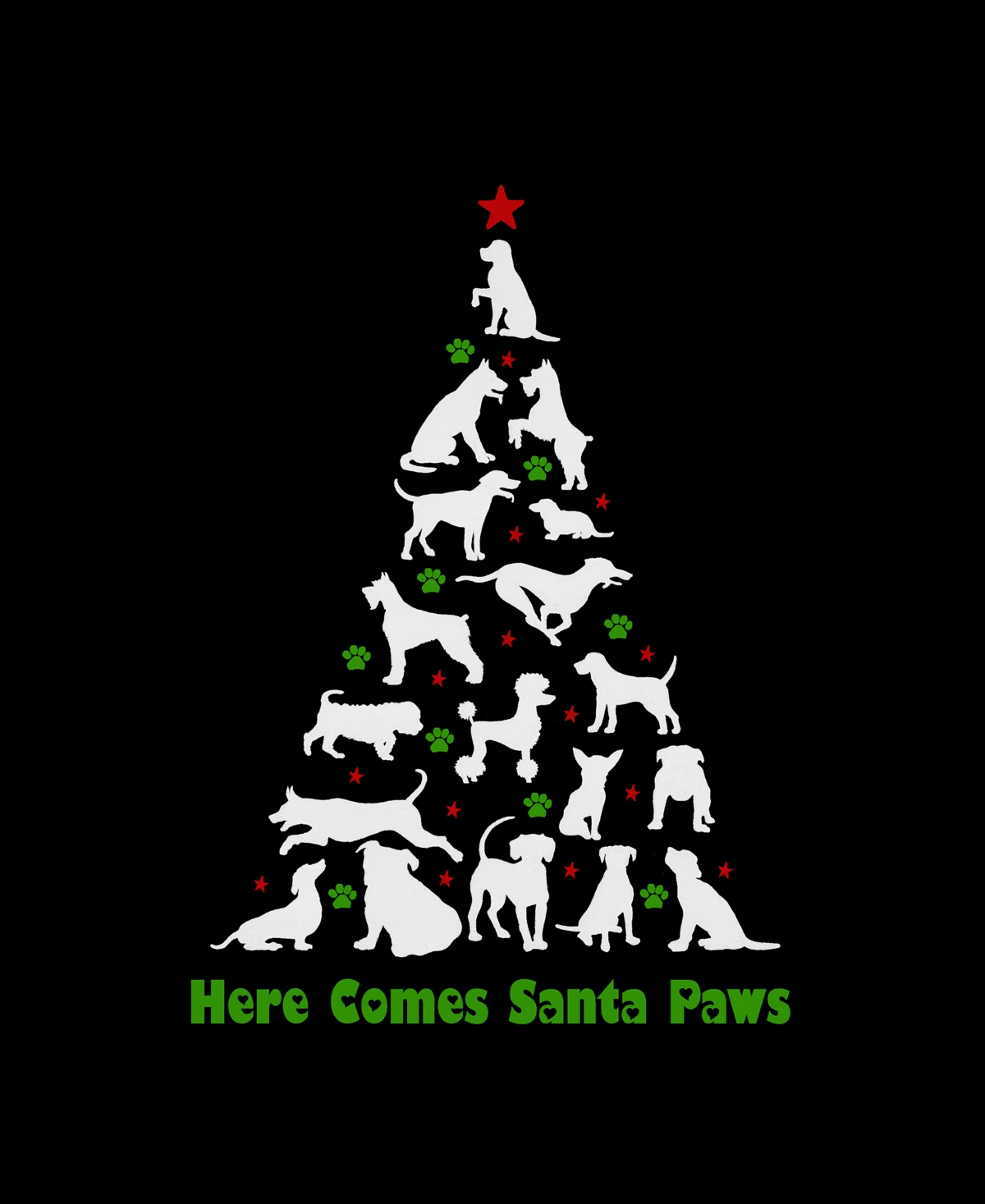 LA POP ART WOMEN'S HERE COMES SANTA PAWS WORD ART CREWNECK SWEATSHIRT 