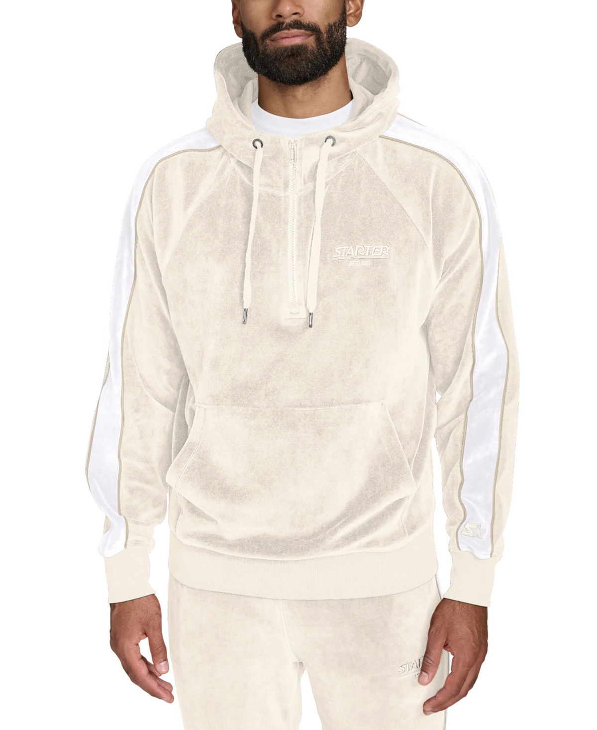 Starter Men's Velour Quarter-Zip Jersey-Lined Hoodie