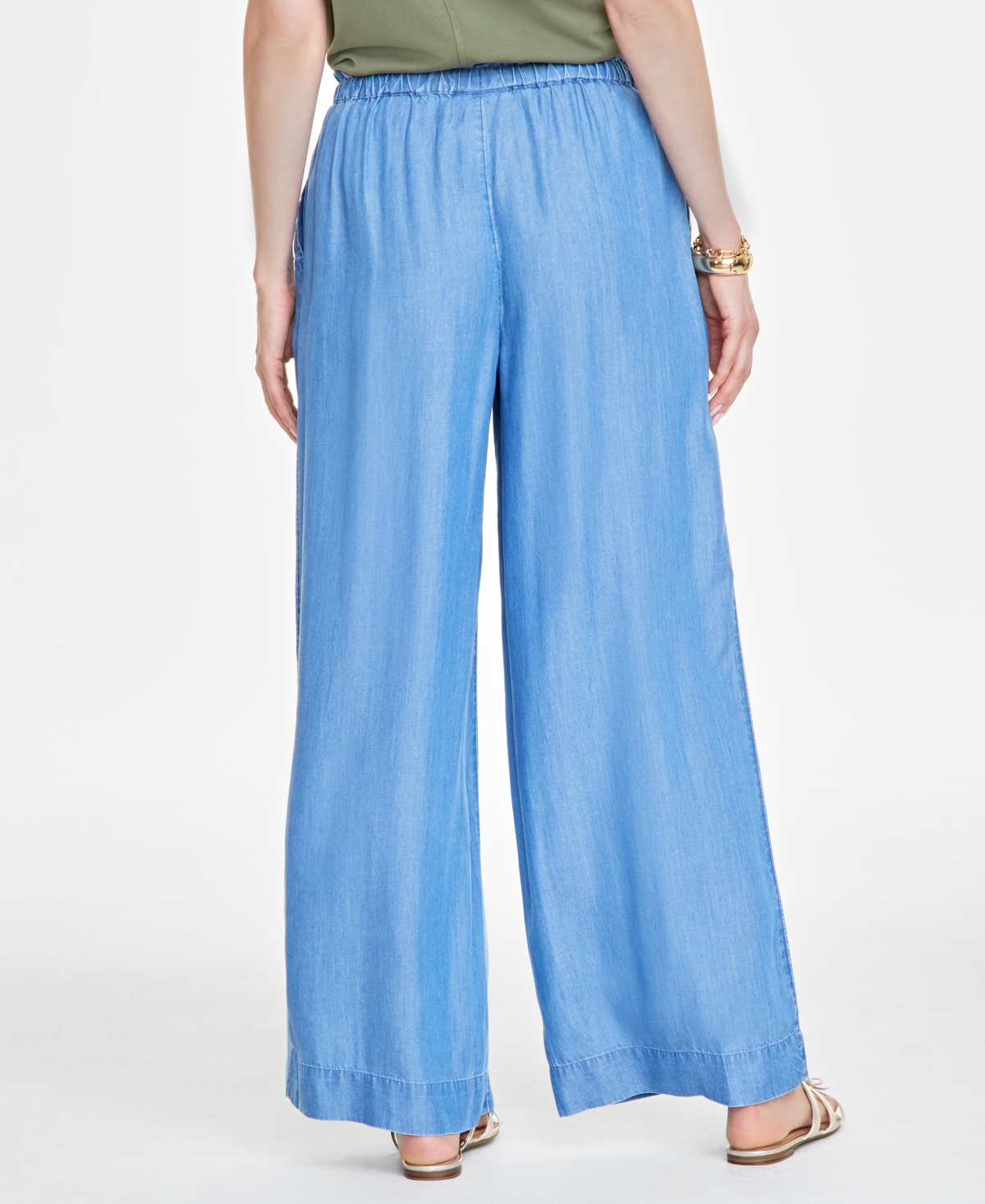 On 34th Women's Chambray Drawstring Wide-leg Pants, Created For Macy's In Spring Wash
