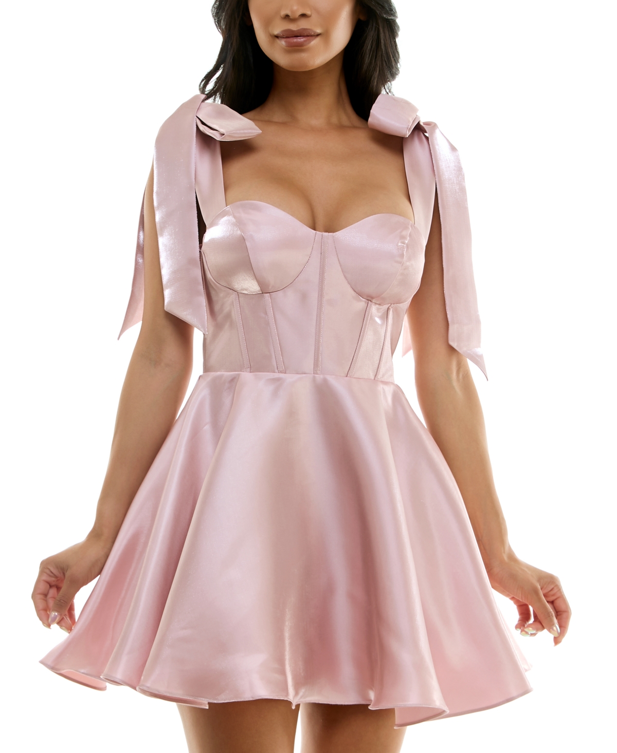 B Darlin Juniors' Tie-strap Corset Fit & Flare Dress In Blush