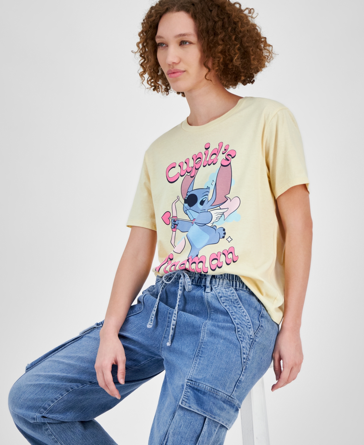 Disney Juniors' Stitch V-Day Crewneck Short-Sleeve Tee