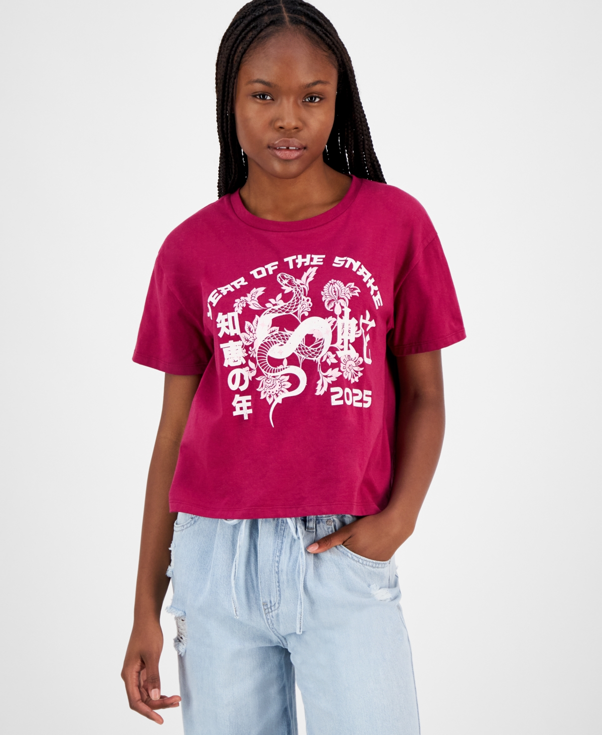 Juniors' Year Of The Snake Lunar New Year Graphic T-Shirt - Red