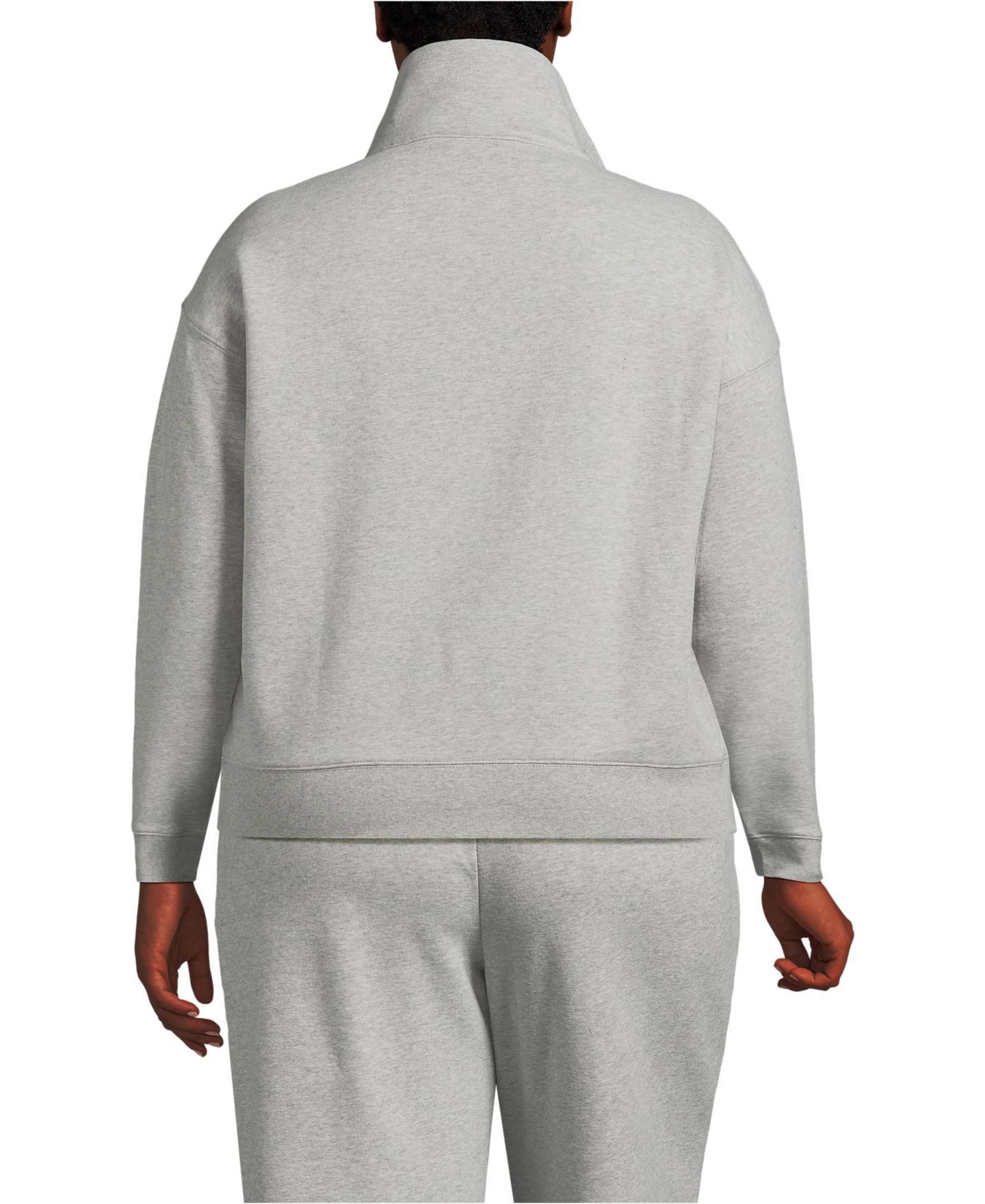 Женские толстовки Lands' End Plus Size Relaxed Serious Sweats Long Sleeve 1/2 Zip, цвет: Серый меланжевый — фото 2