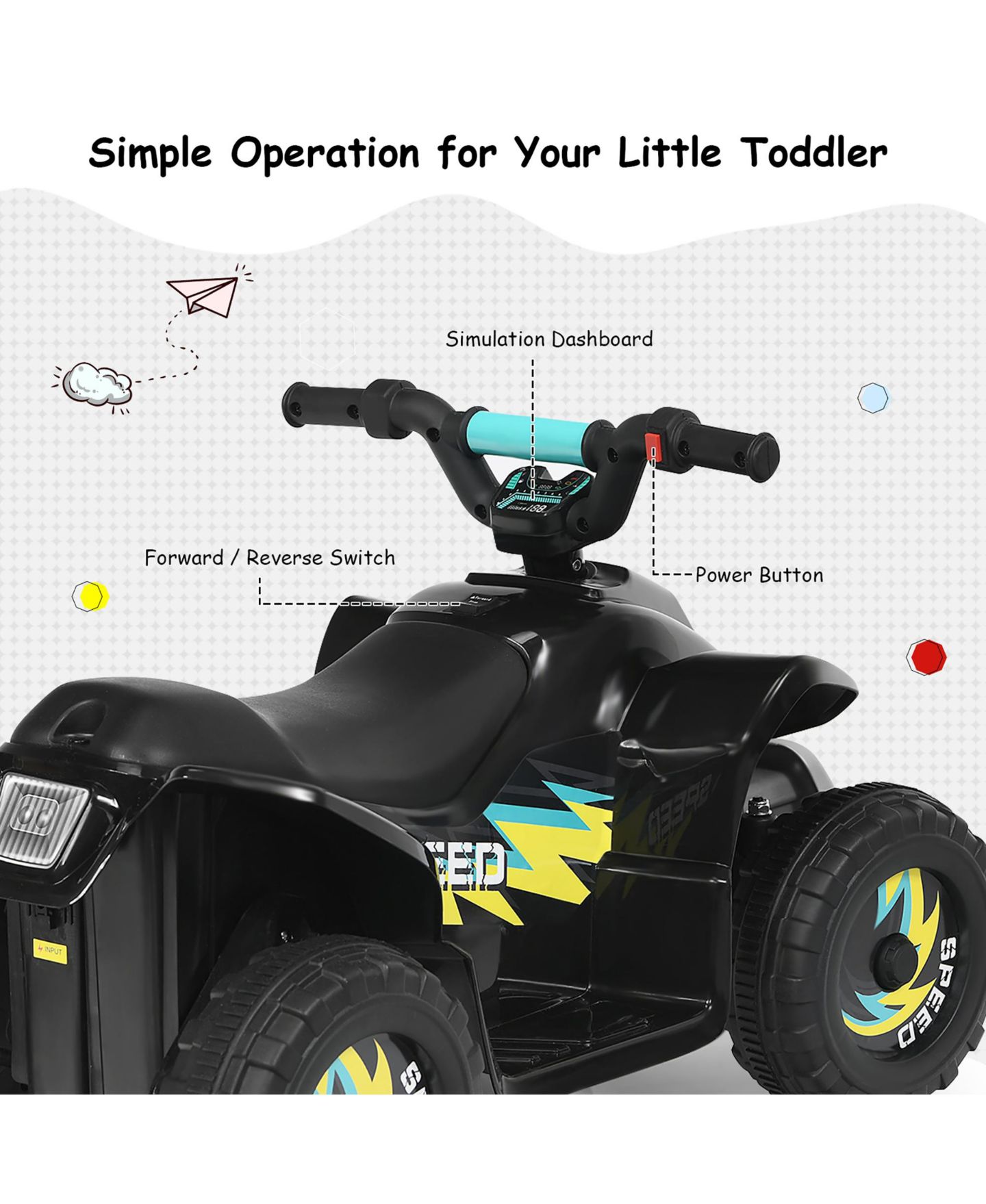 Детская игрушка Costway 6V Electric 4-Wheel Quad Ride-On Toy, 66-lb. Capacity, Ages 3+, цвет: Чёрный — фото 9