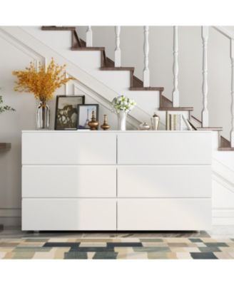 6-Drawers White Wood Chest of Drawer Cabinet Organizer
