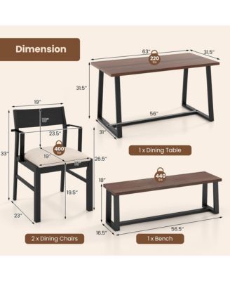 4 Pieces Dining Table Set Kitchen Table with 2 Armchairs & 1 Bench for 4