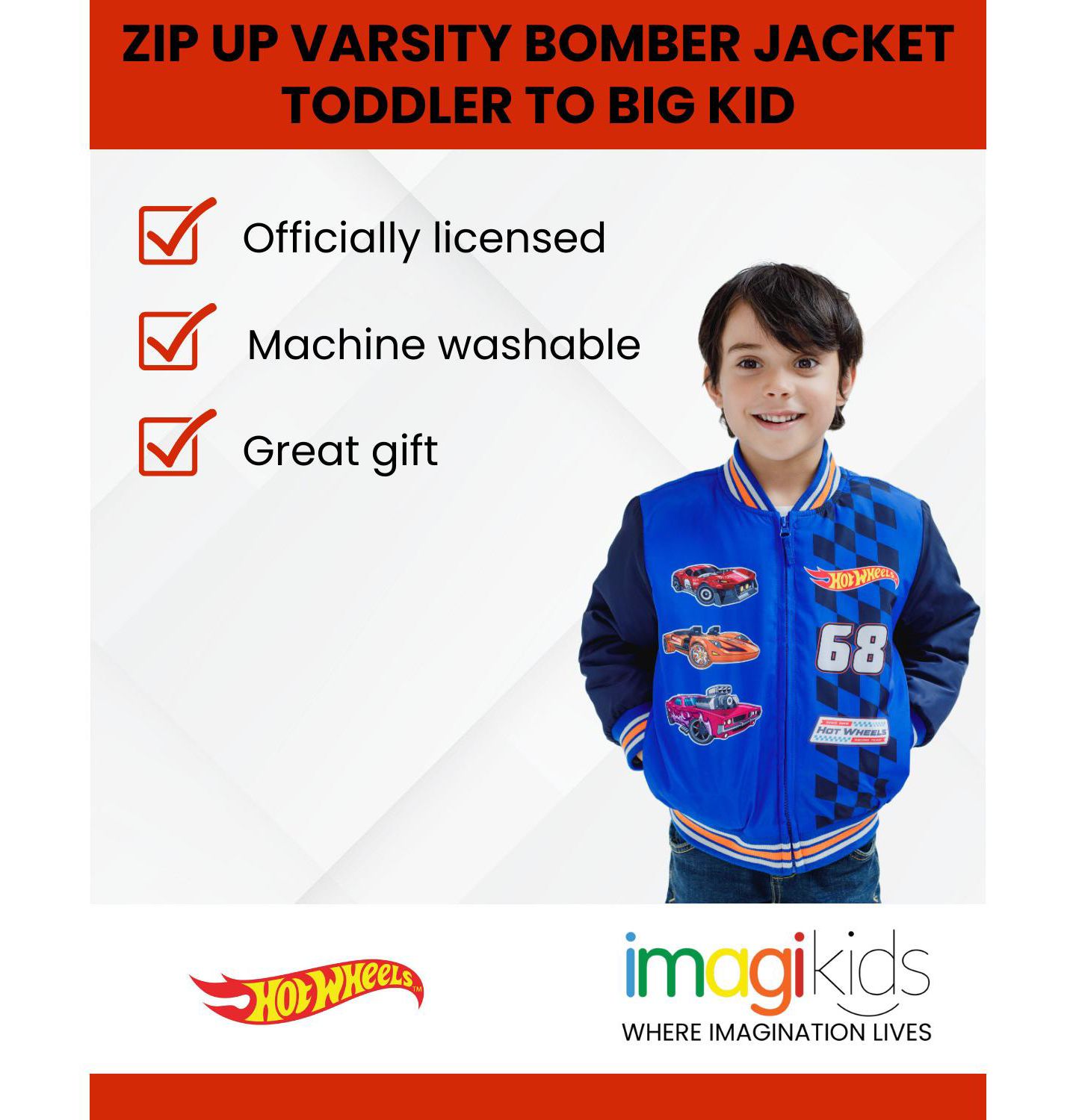 Куртка Hot Wheels Zip Up Varsity Bomber Jacket to (3T - 10-12) для мальчиков-малышей, цвет: Синий / Тёмно-синий — фото 2