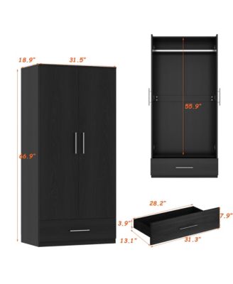 White 2-Door Wardrobe Armoire with 1-Drawers and Hanging Rod