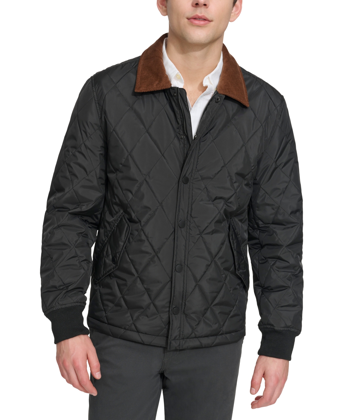 Dockers Men's Diamond-quilted Jacket With Corduroy Collar In Black