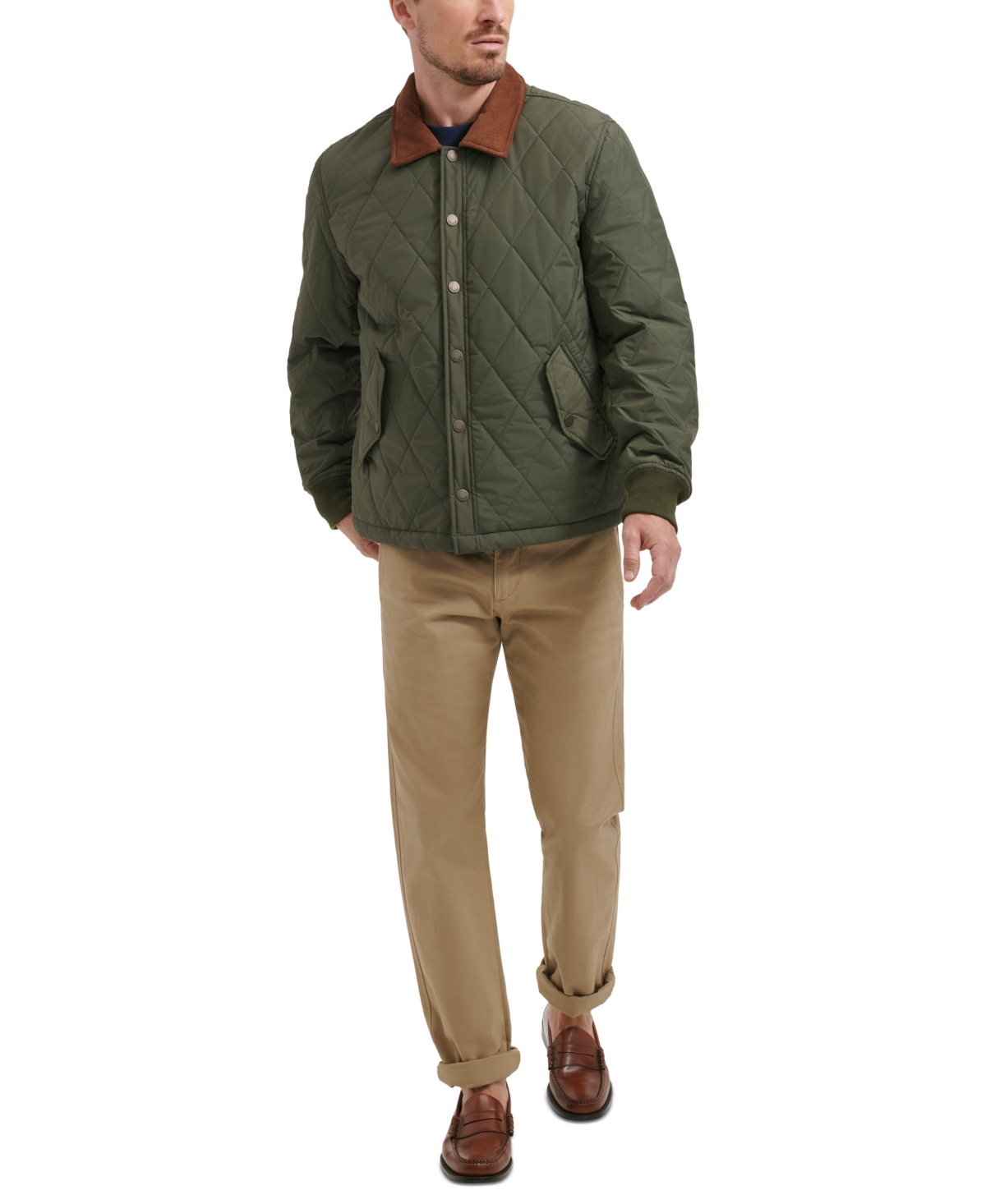 Dockers Men's Diamond-Quilted Jacket with Corduroy Collar
