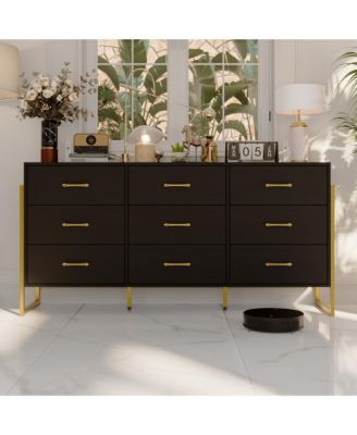   9-Drawer   Particle Board, MDF   Golden Accents, Water-Resistant Surface, Anti-Deformation Wooden Dresser