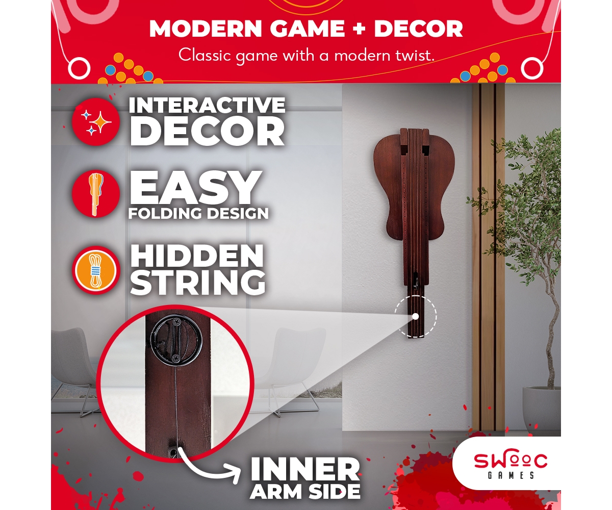 Swooc Hook and Ring Game - Guitar Game Room Wall Decor - Stylish Folding Design - Weather Resistant - Easy Adjust String