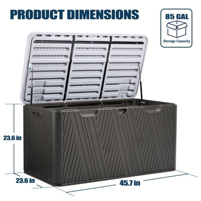85 Gallon Deck Box, Lockable Storage UV Resistant Container with Hydraulic Rods for Patio Furniture Outdoor Cushions, Garden Tools and Sports Equipments, Brown