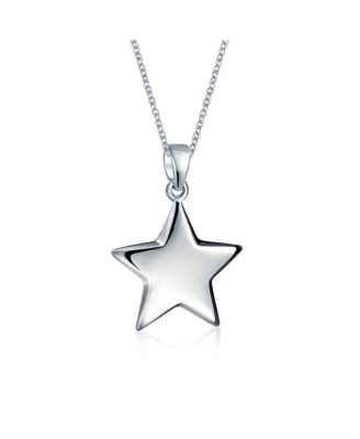 Initial American Patriotic Celestial Rock Star Jewelry Set Puff Star Dangle Pendant Earrings For Women Graduation .925 Sterling Silver