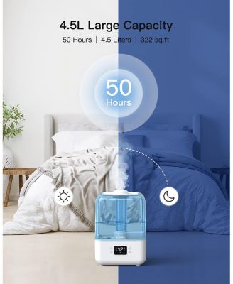Humidifiers for Bedroom, 4.5L Top Fill Humidifiers for Large Room, Cool Mist Humidifiers for Home,Auto Shut-Off,360 Nozzle, Humidity Setting,White