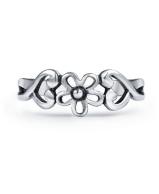 Flowers Heart Carved Filigree Midi Ring Silver Sterling Mid Finger