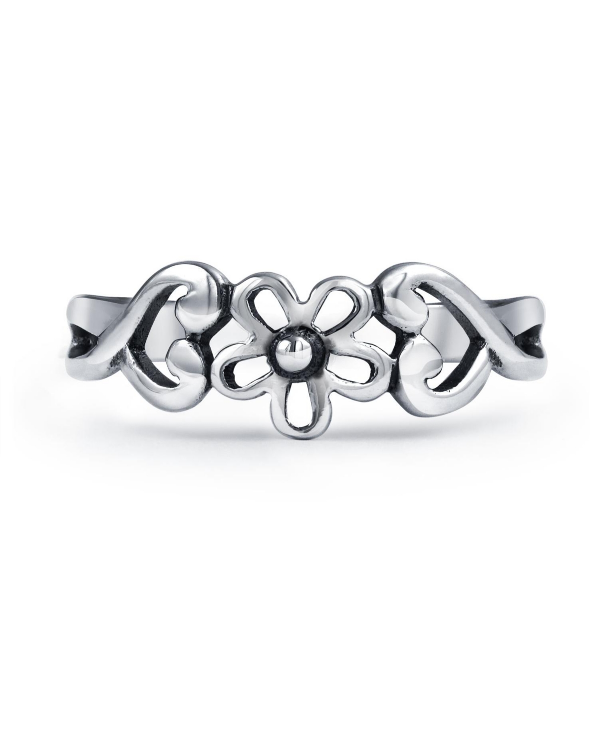 Bling Jewelry Flowers Heart Carved Filigree Midi RingSterling Mid Finger - Silver