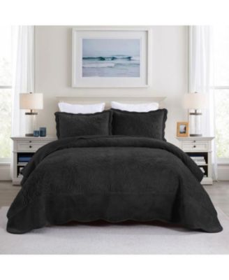 3 Pc Luxury Velvet Oversized Embroidery Soft and Plush Quilt Set King