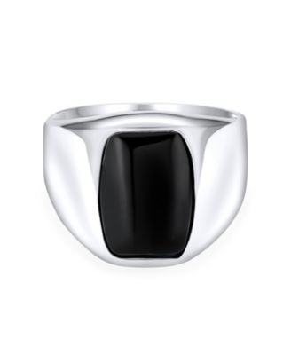 Classic Traditional Natural Black Onyx Long Rectangle Signet Ring Sterling