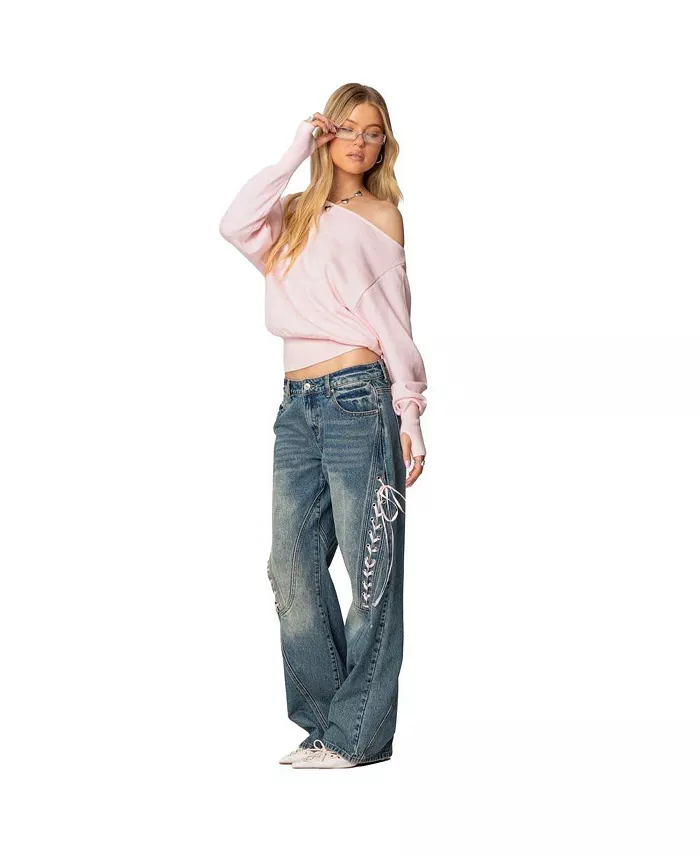 Women's Off Shoulder Oversized Sweater - thumbnail 9