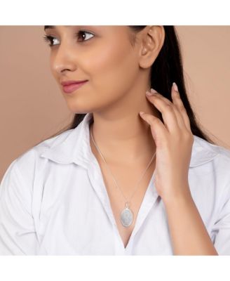 Religion Our Lady Of Guadalupe Oval Virgin Mary Medal Medallion Pendant Necklace Oxidized .925 Sterling Silver